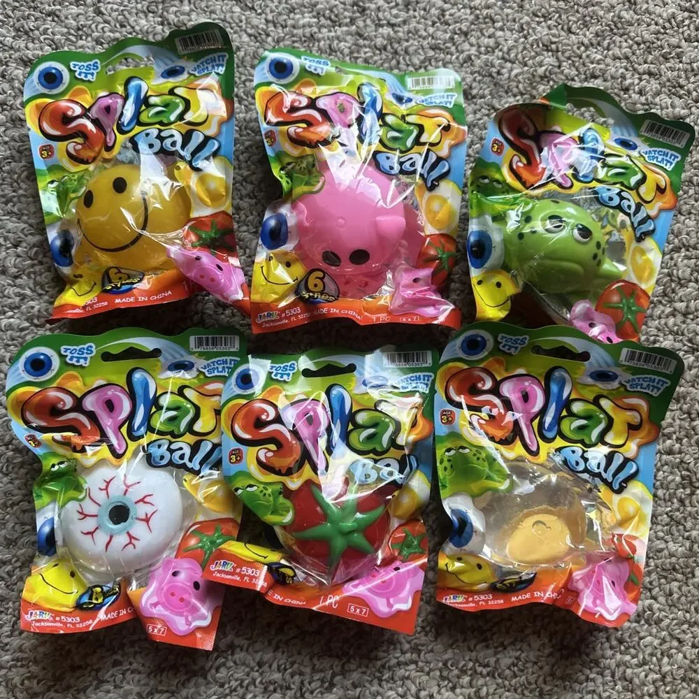 Lot of 6 Ja-Ra Splat Ball Tomato Pig Eye Frog Egg Smiley Fun Toy, NEW. Full Set
